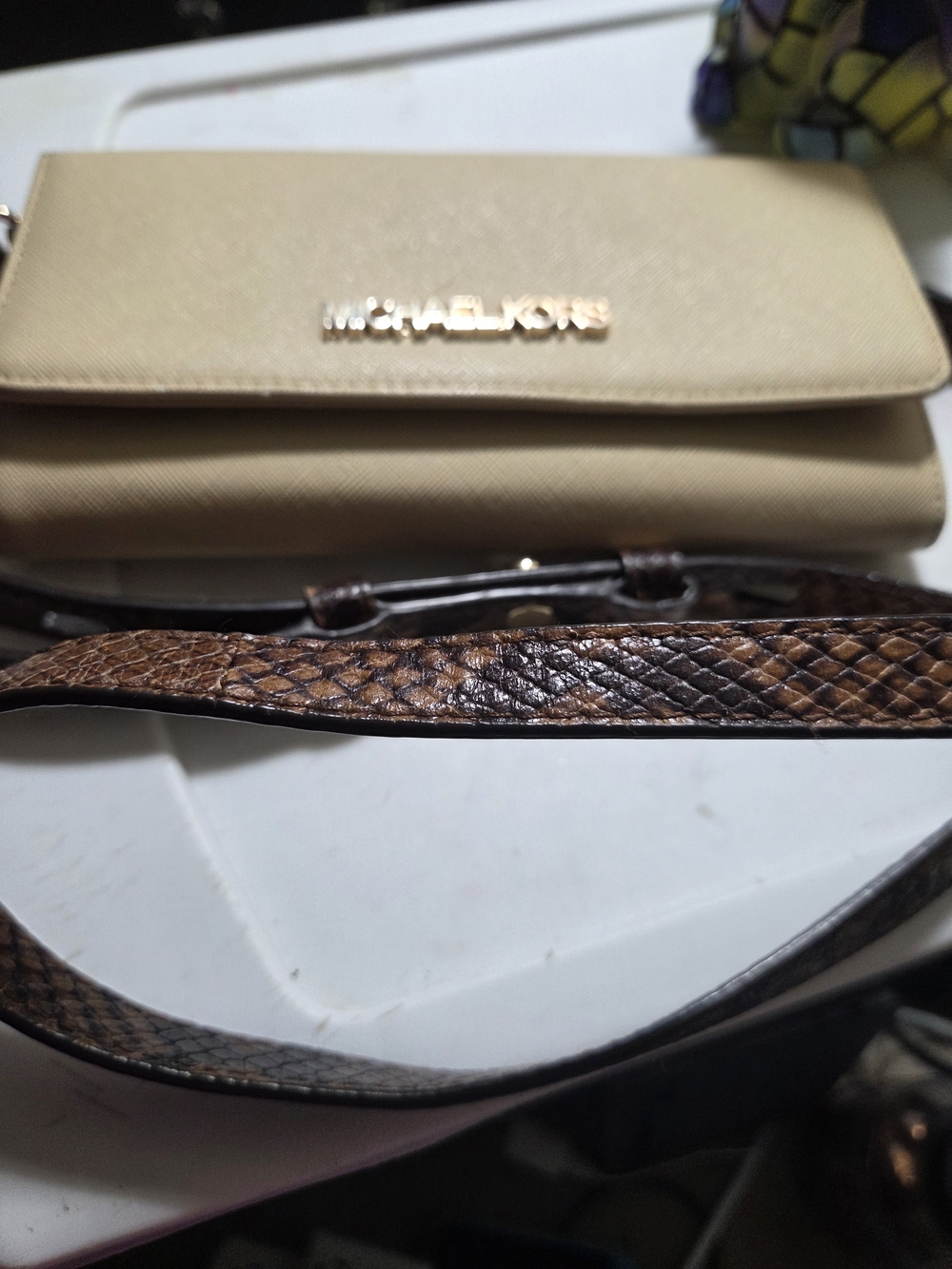 Michael Kors Beige Crossbody Bag with Two Straps (One Beige& The Other Is Brown)